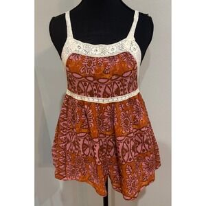 Urban Outfitters Romper Lace Trim Open Back Floral Print Boho S‎